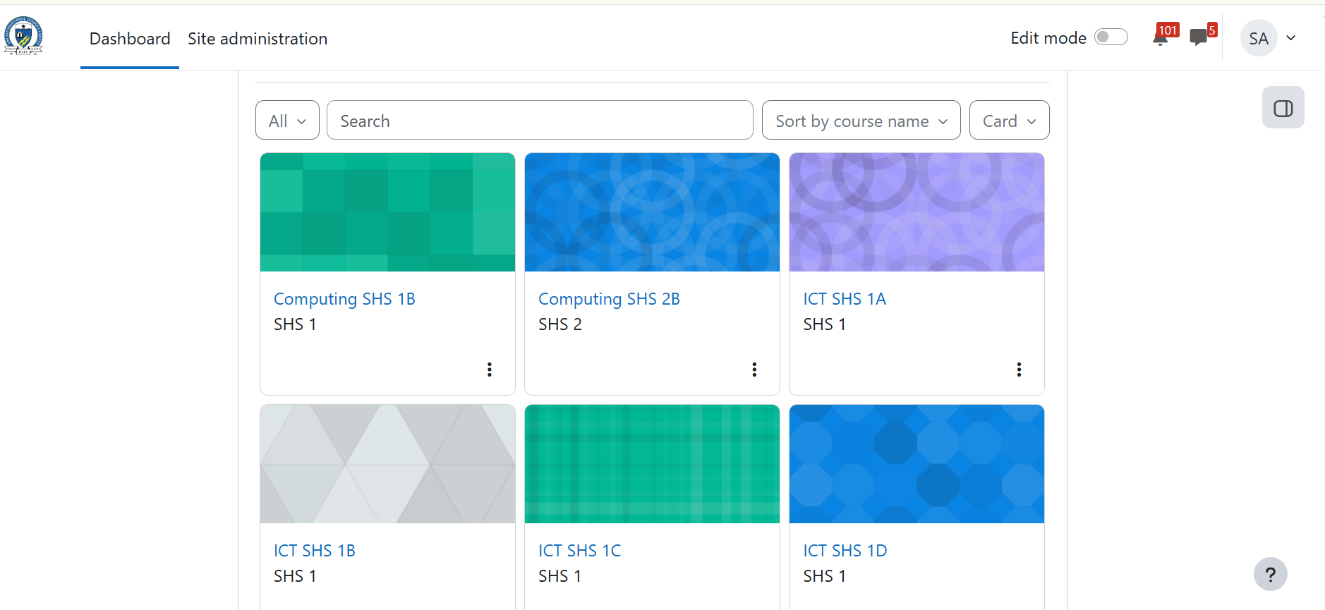 ICT LMS site interface